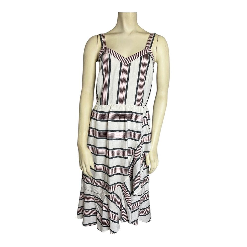 LOFT Striped Midi Dress Size XS Ruffle Hem Sleeveless Boho Prairie Sundress